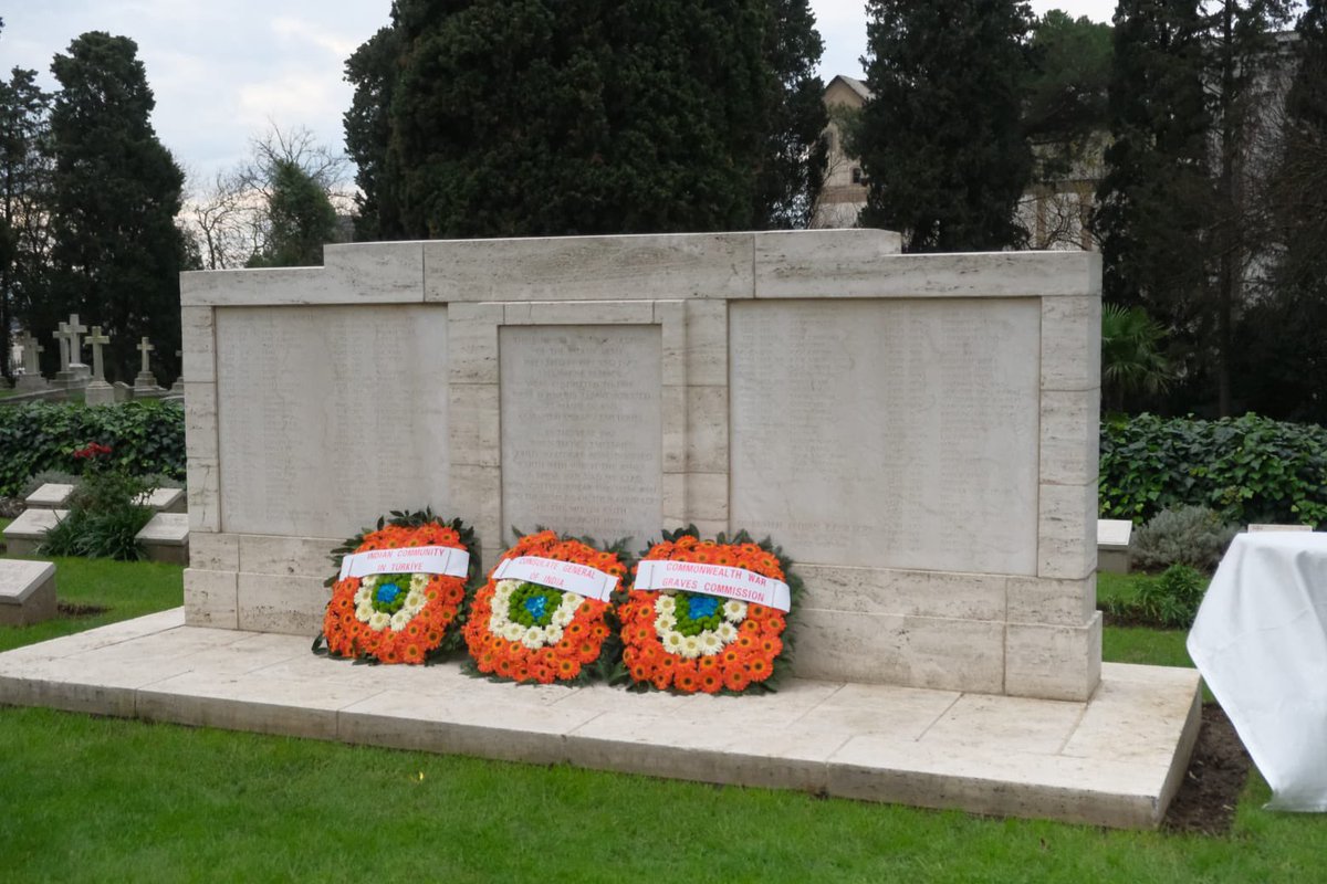 CGI_Istanbul's tweet photo. @IndianEmbassyTR and the Consulate commemorated Army Day at the memorial of Indian soldiers at Haydarpaşa Cemetery, along with members of the Indian community. #ArmyDay2024 https://t.co/ztFbpjw7zu