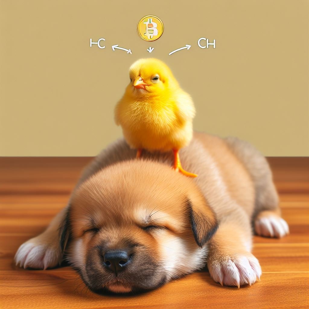 BasicIncomeFund's tweet photo. A dozing puppy, a chick perched on its head, observing the world - such a charming sight! They too need a moment of #basicrest. Pets dream of #basicrest too! In a world where humans live, let’s have a #basicincome. Don’t just raise the value of Bitcoin, let’s have a #cryptocurrency #basicincome.