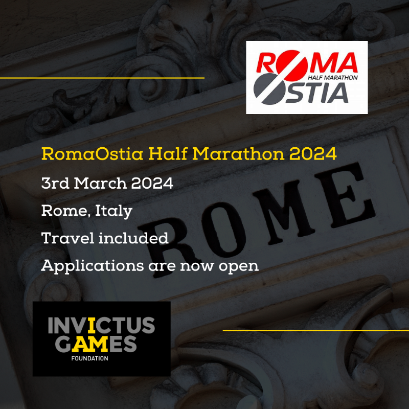 WeAreInvictus's tweet photo. The Invictus Games Foundation has spaces available for runners in the RomaOstia Half Marathon.
We will be covering the cost of travel to and from Rome for successful applicants based in Europe.
Apply via the #WeAreInvictus platform.
#InvictusChallenge #BeyondTheGames
💛🖤