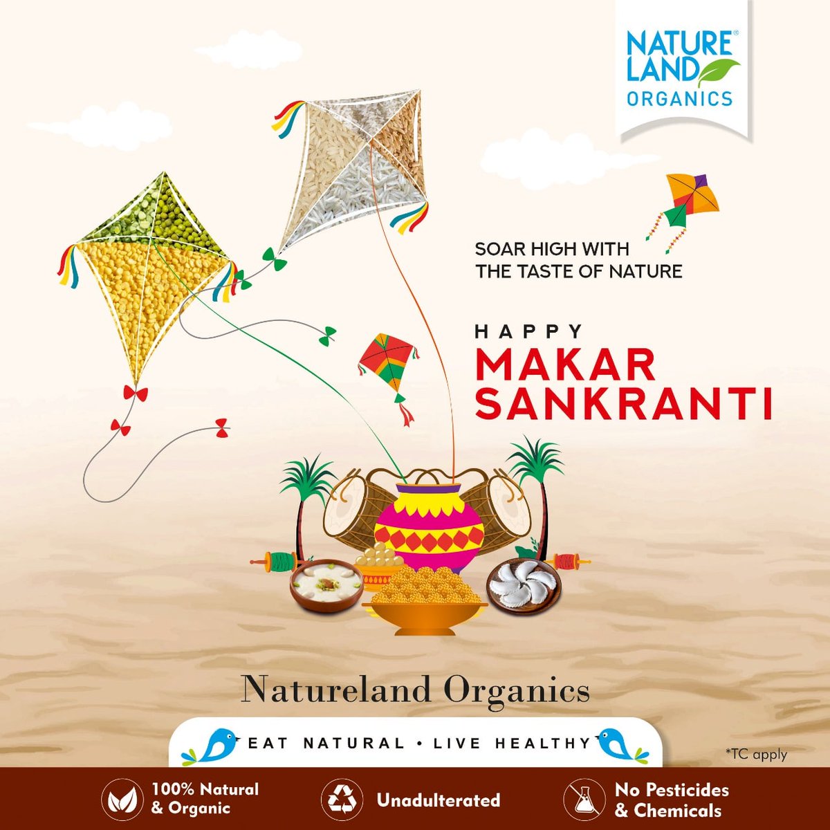 Naturelandorg's tweet photo. Wish you a healthy and happy Makar Sankranti🪁

#makarsakranti2024 #OrganicFood #EatNatural #LiveHealthy #NaturelandOrganics https://t.co/67MLoZkDVB