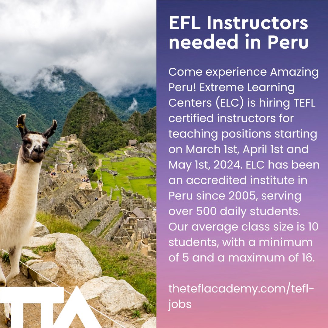 TEFLAcademyUK's tweet image. Here's our latest round-up:⁠
⁠
⭐ TEACH ENGLISH IN PERU ⭐⁠
⁠ ⁠
✨ Interested in applying? Head to our jobs board: ⁠
theteflacademy.com/blog/tefl-jobs…
⁠
#remoteworker #travelgoals #englishlanguage #digitalnomadlifestyle #laptoplifestyle #tefljobs #teachingjobs
