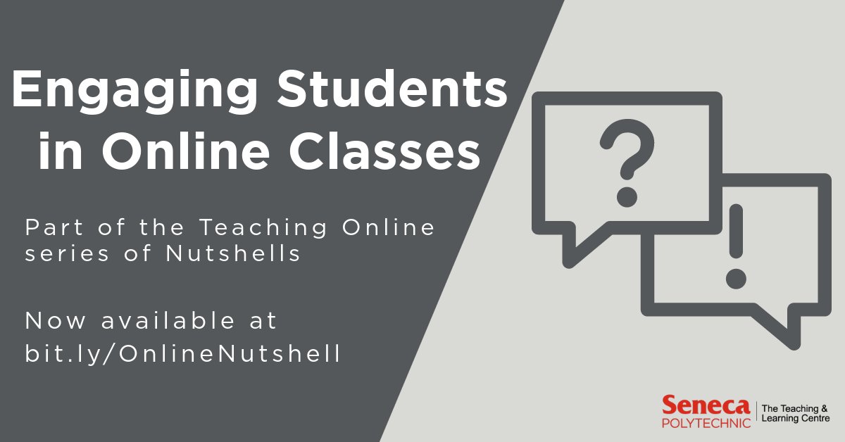 Seneca_TandL's tweet photo. An engaged student is one who keeps coming back to learn more. In our Engaging Students in Online Classes #TLCnutshell, you'll learn the importance of engagement for creating a class community and more. https://t.co/6l22bPcMzp https://t.co/AZRxszYgkD