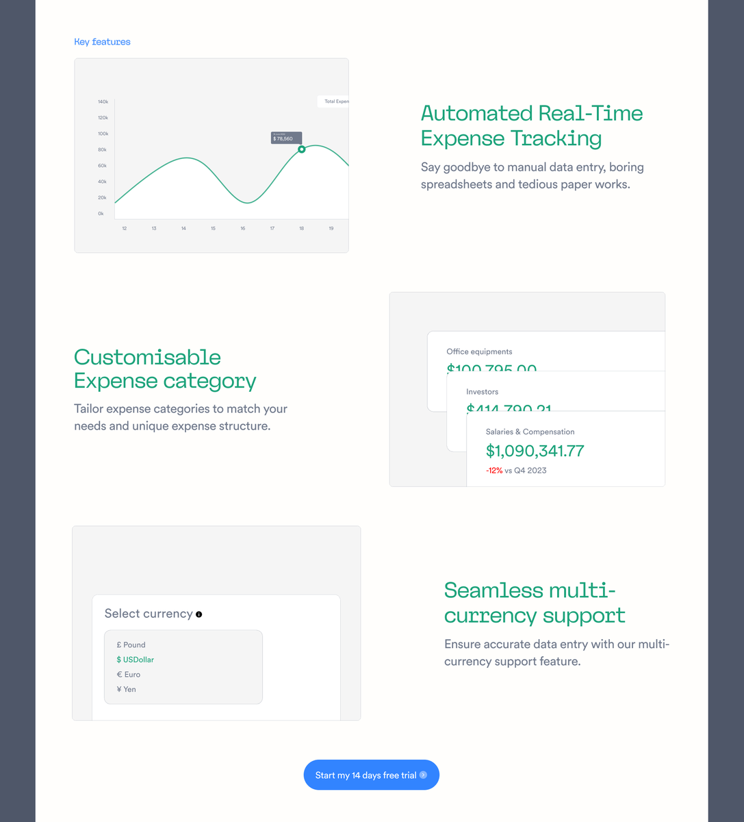 deji_io's tweet photo. My first project for 2024 is a landing page for Expansave, a #SaaS  solution for real-time expense tracking and management for businesses.😮‍💨🪄 https://t.co/x9sNuvUzcW