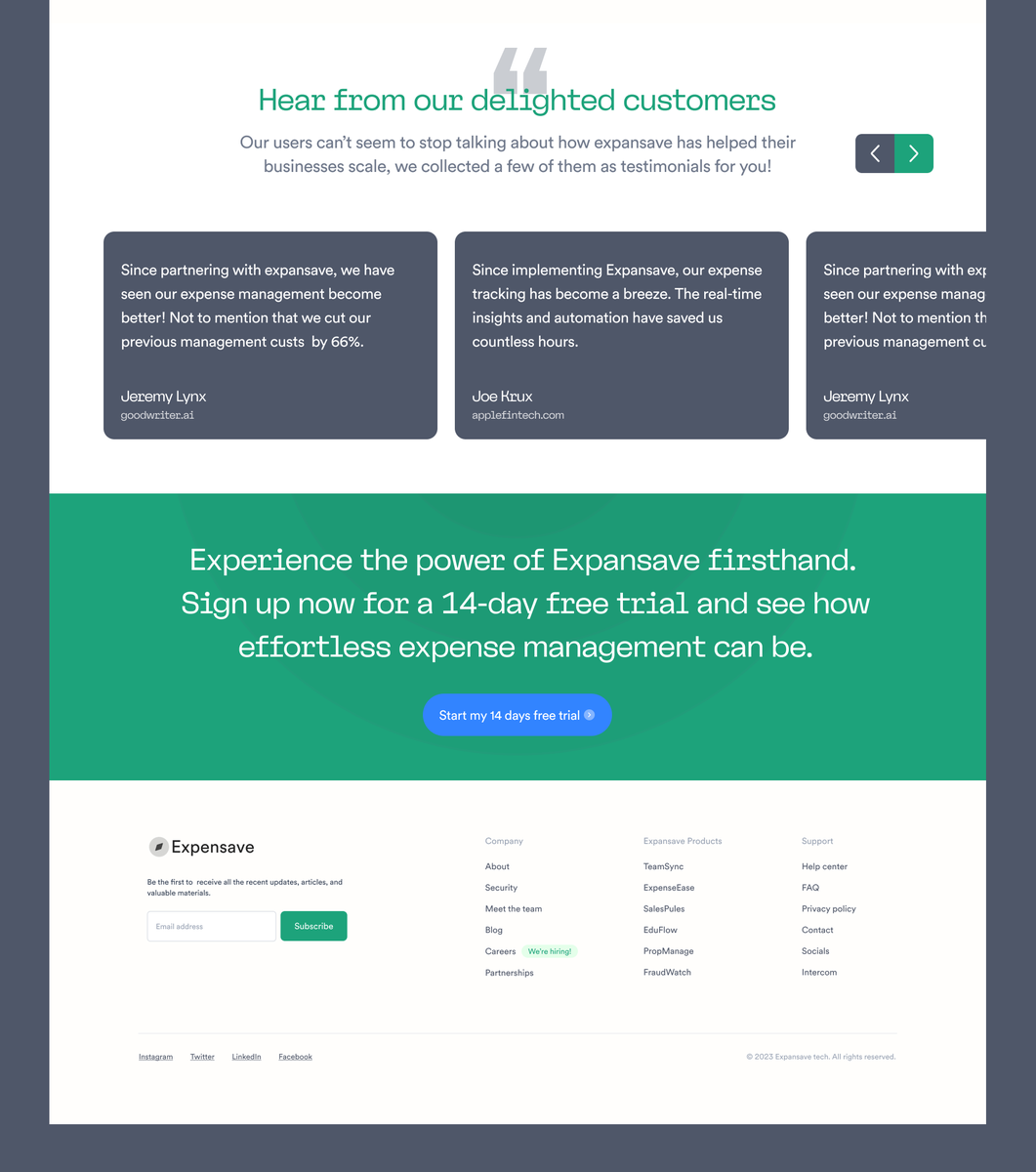 deji_io's tweet photo. My first project for 2024 is a landing page for Expansave, a #SaaS  solution for real-time expense tracking and management for businesses.😮‍💨🪄 https://t.co/x9sNuvUzcW