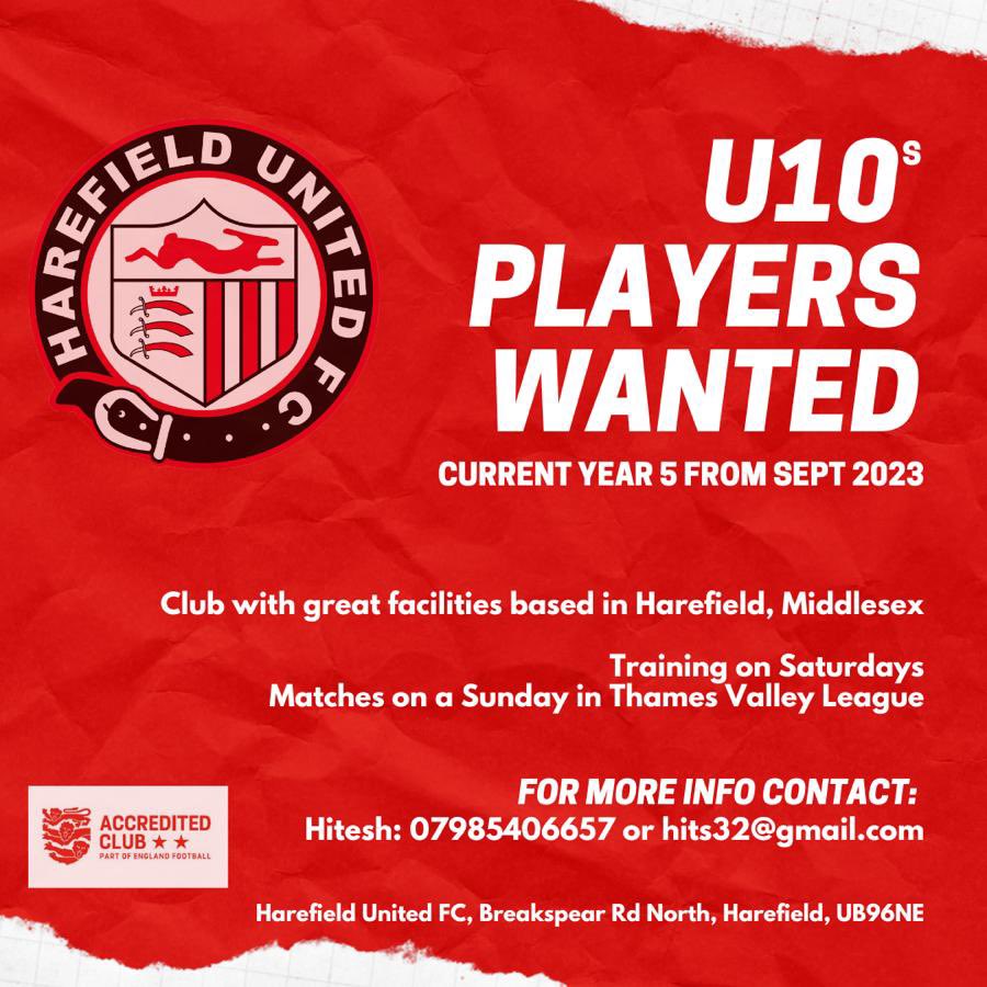 Harefield United Youth (@harefieldyouth) on Twitter photo ⚽️ Players wanted for our U10 Whites
⚽️ Players in current Year 5
📍 Club with great facilities, based in Harefield, Middx
📞 DM us or see flyer for contact details
<a href="/Wycombe_GC/">⚽️ Wycombe Grassroots Football Community ⚽️</a> <a href="/middxfa/">Middlesex FA ⚽️</a> ⚽️ Players wanted for our U10 Whites
⚽️ Players in current Year 5
📍 Club with great facilities, based in Harefield, Middx
📞 DM us or see flyer for contact details
<a href="/Wycombe_GC/">⚽️ Wycombe Grassroots Football Community ⚽️</a> <a href="/middxfa/">Middlesex FA ⚽️</a>
