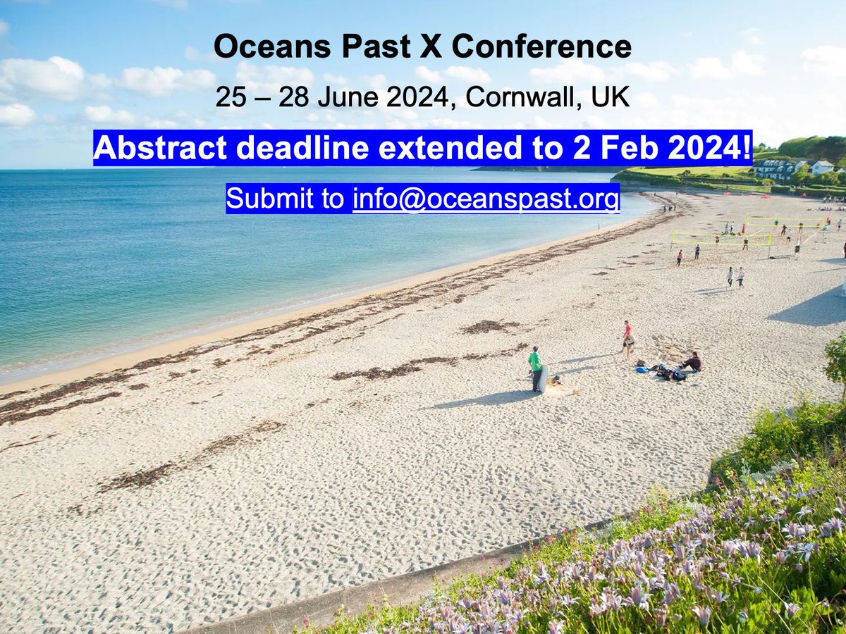 Abstract submission and @ICES_ASC ECR funding for the @oceans_past conference is extended to 2 Feb! Come join us for what promises to be an exciting meeting in beautiful Cornwall (with optional sea swims, garden lunches, boat and museum trips planned!) @UniExeCEC @ExeterMarine