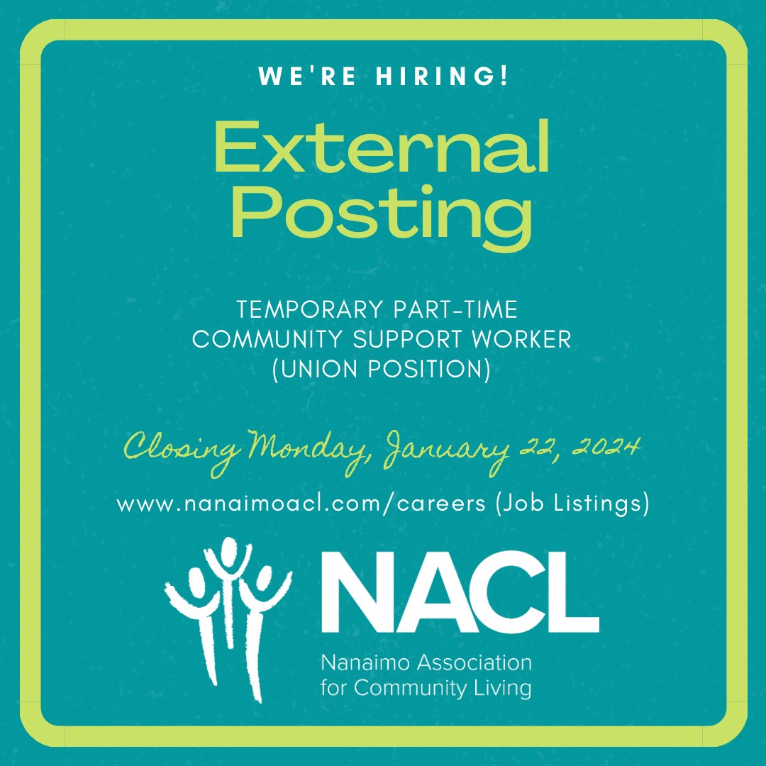 🚨POSTING ALERT🚨 The posting from last Tuesday is now revised to be seeking a temporary part-time CSW for one of our staffed homes! For all the details and/or to apply, it’s all at nanaimoacl.com/careers! 😍👍 #NACLCareers #WorkWithUs #JoinOurTeam