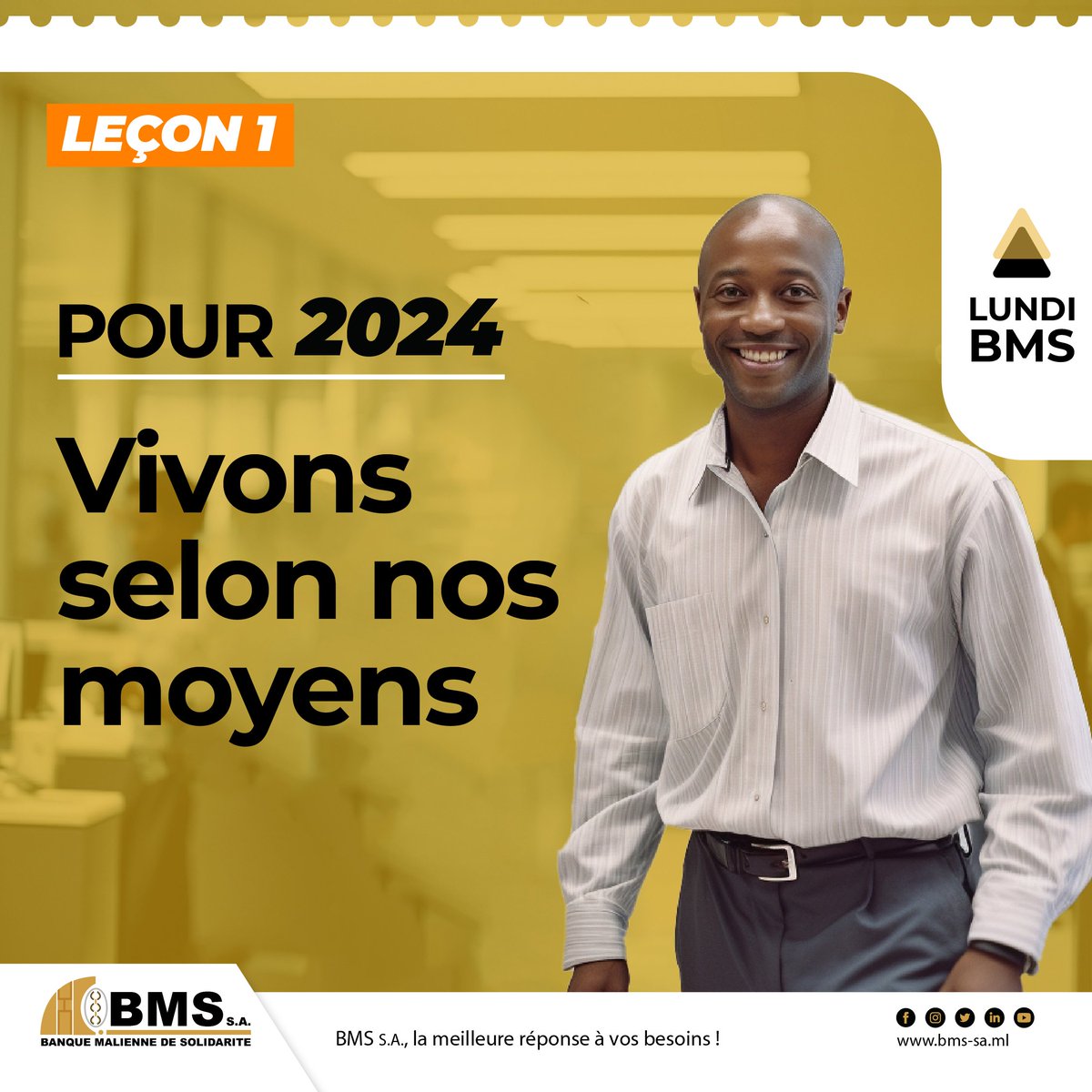 bms_mali's tweet photo. Dans un monde où les pressions sociales et les comparaisons constantes sont monnaie courante, optez pour une vie en adéquation avec ses moyens. Cela implique de prendre des décisions financières judicieuses, de prioriser ses besoins essentiels et de résister aux tentations. #2024 https://t.co/CJrROtONfh