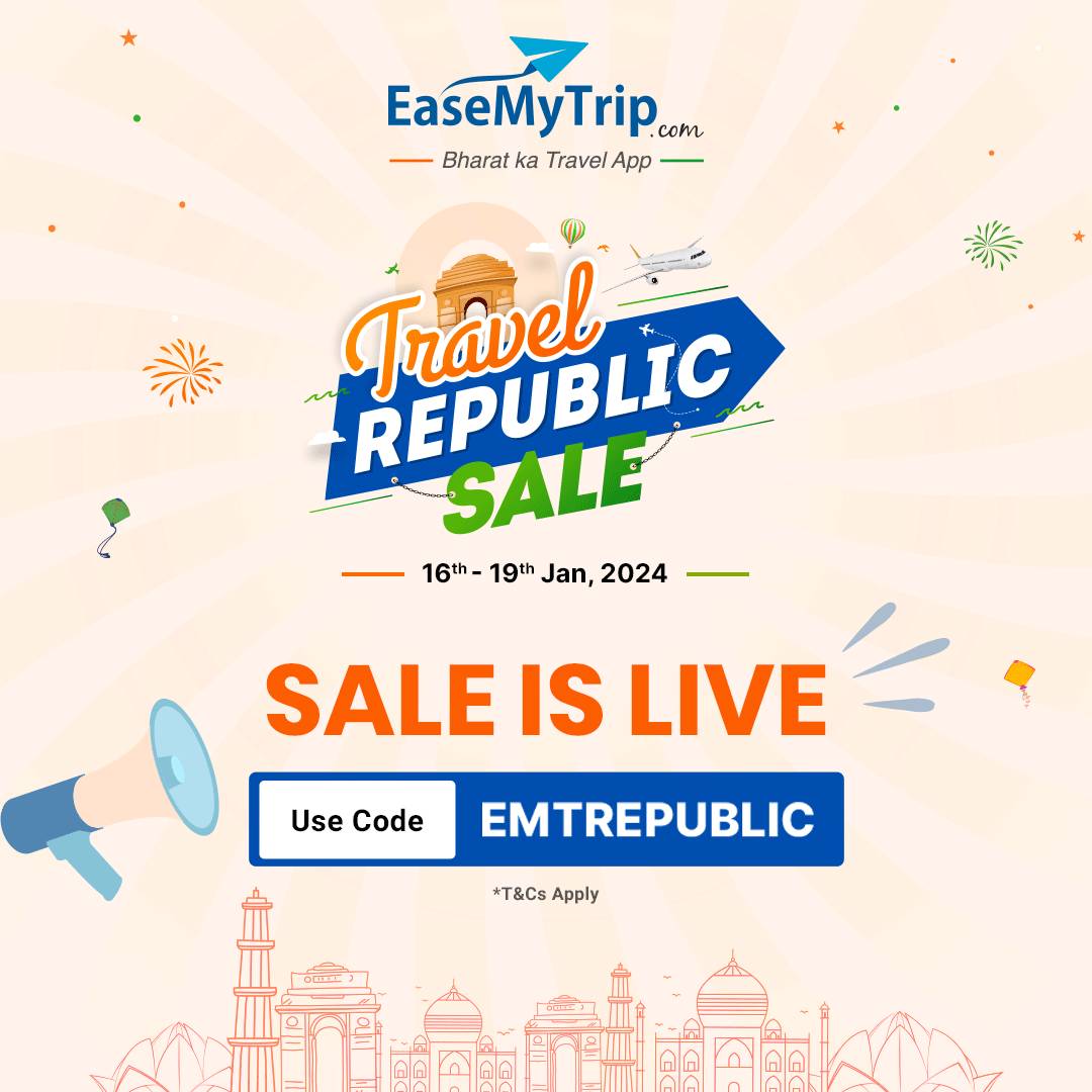 This Republic day, take adventures as bold as your spirit! 
Use code - EMTREPUBLIC and get amazing discounts.
Book Now!

#travelsale #travelrepublicsale #republicdaysale #travellersofindia #explorebharat #indianconstitution #easemytrip