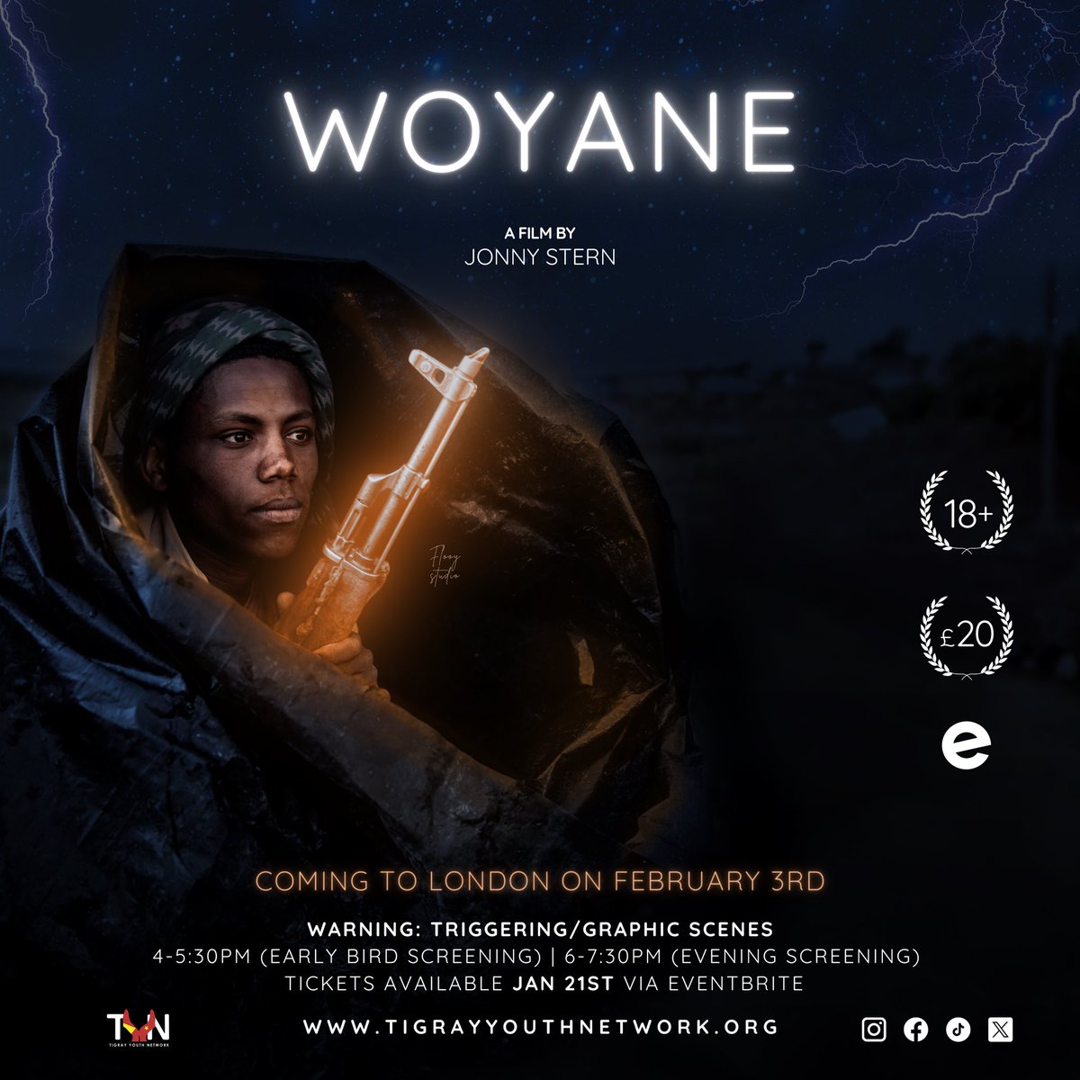 Join us for an engaging evening of thought-provoking cinema and insightful conversation at our exclusive screening event featuring the short documentary 'Woyane' by @jonnyst. Tickets will be available Sunday 21st January.