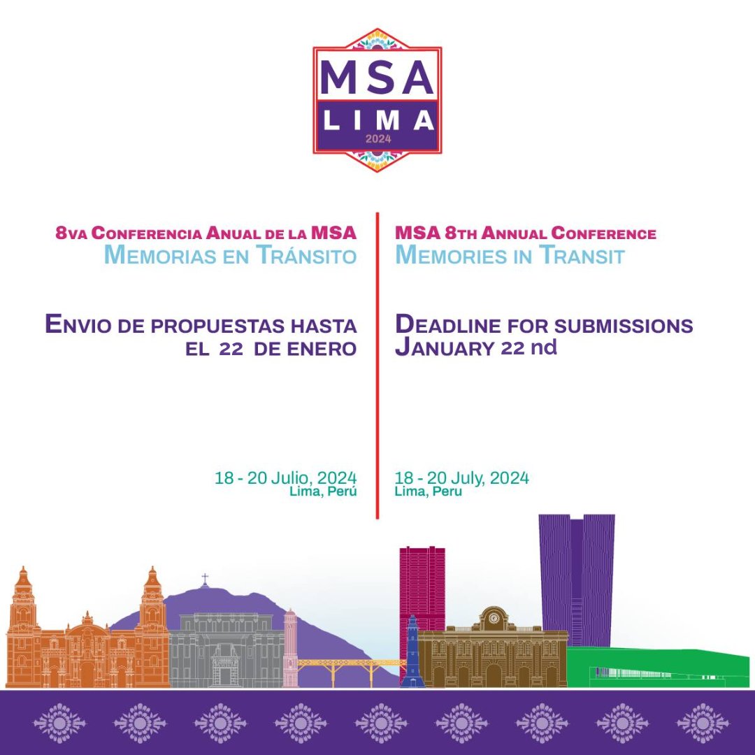 💡 We are excited to announce an extension for submitting your proposal for the #MSA2024 ! The new deadline is January 22, 2024! 🔶 The theme of the 2024 conference will be “Memories in Transit”. ⚡ For more information: bit.ly/4a9AtNj
