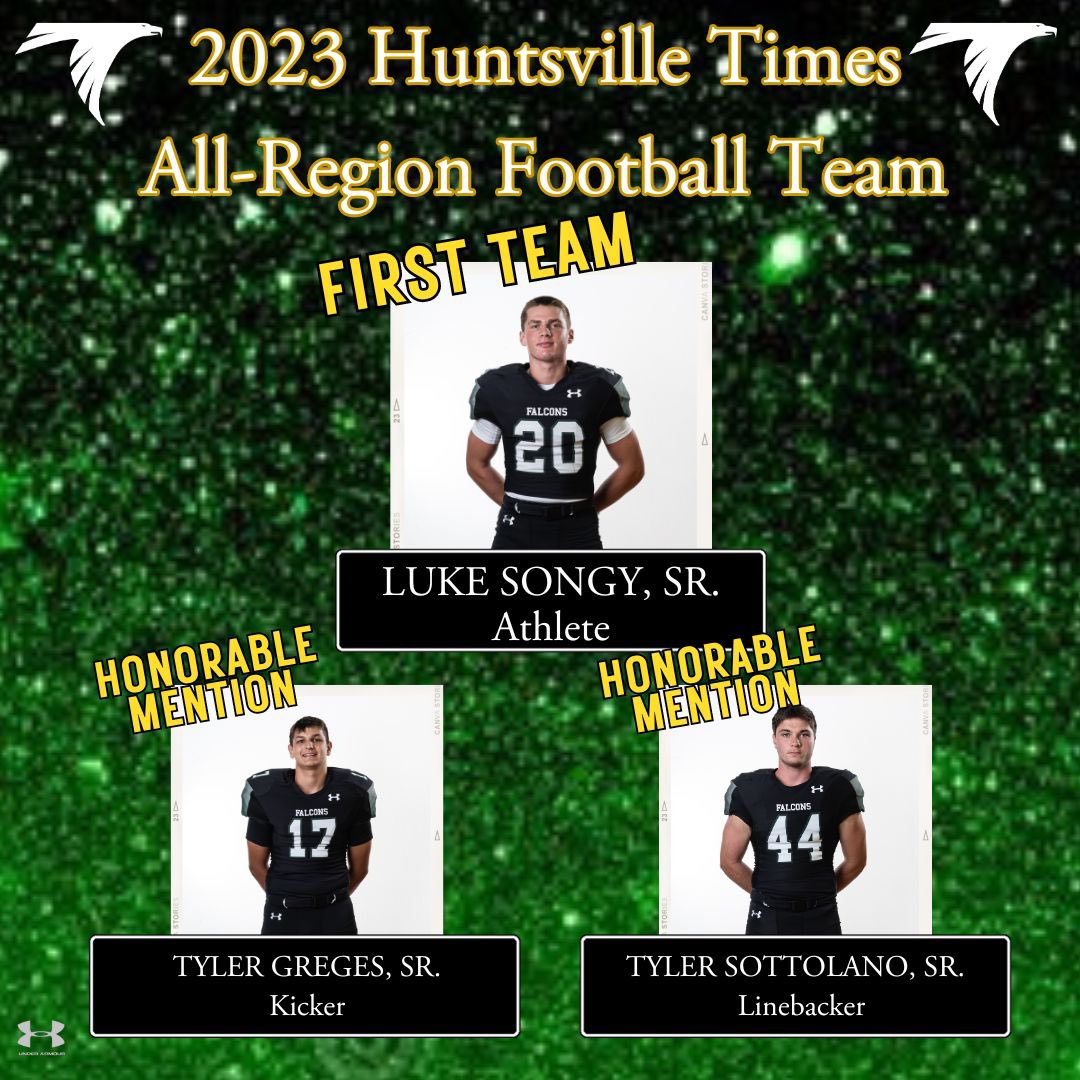 Congrats to the 2023 Huntsville Times All-Region Football Team Members: Luke Songy, Tyler Greges, and Tyler Sottolano. al.com/highschoolspor…