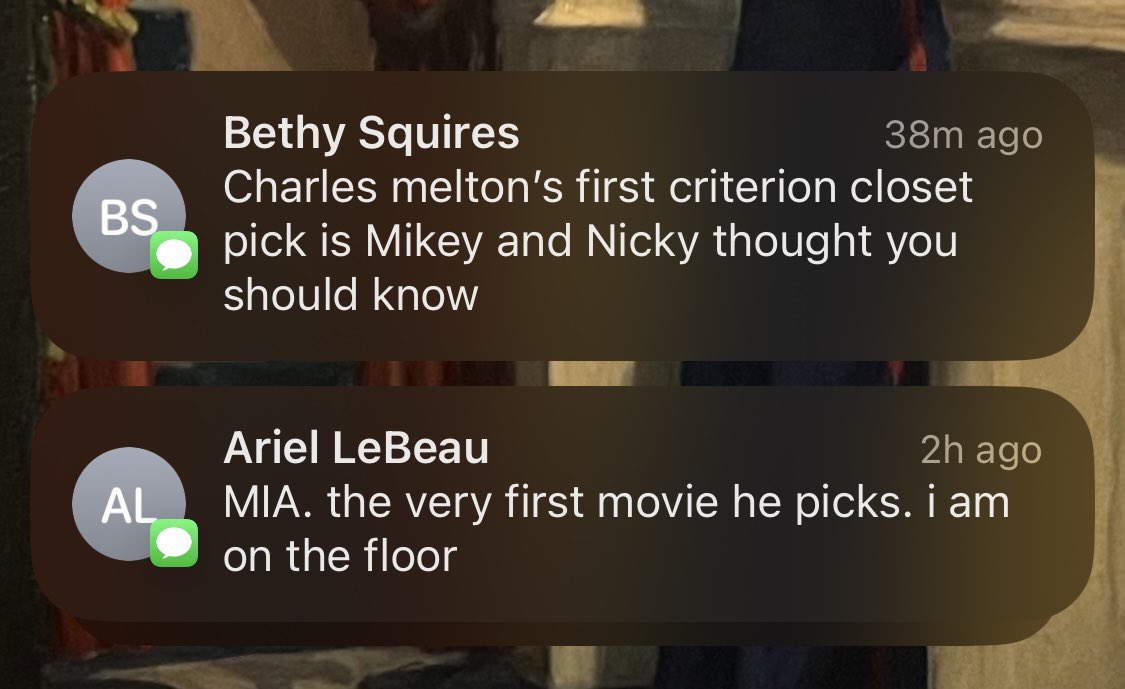 miavicino's tweet photo. woke up to multiple texts about Charles Melton choosing Mikey and Nicky in the Criterion Closet ❤️ he deserves the Oscar for this and many other reasons https://t.co/xe64zeLimc