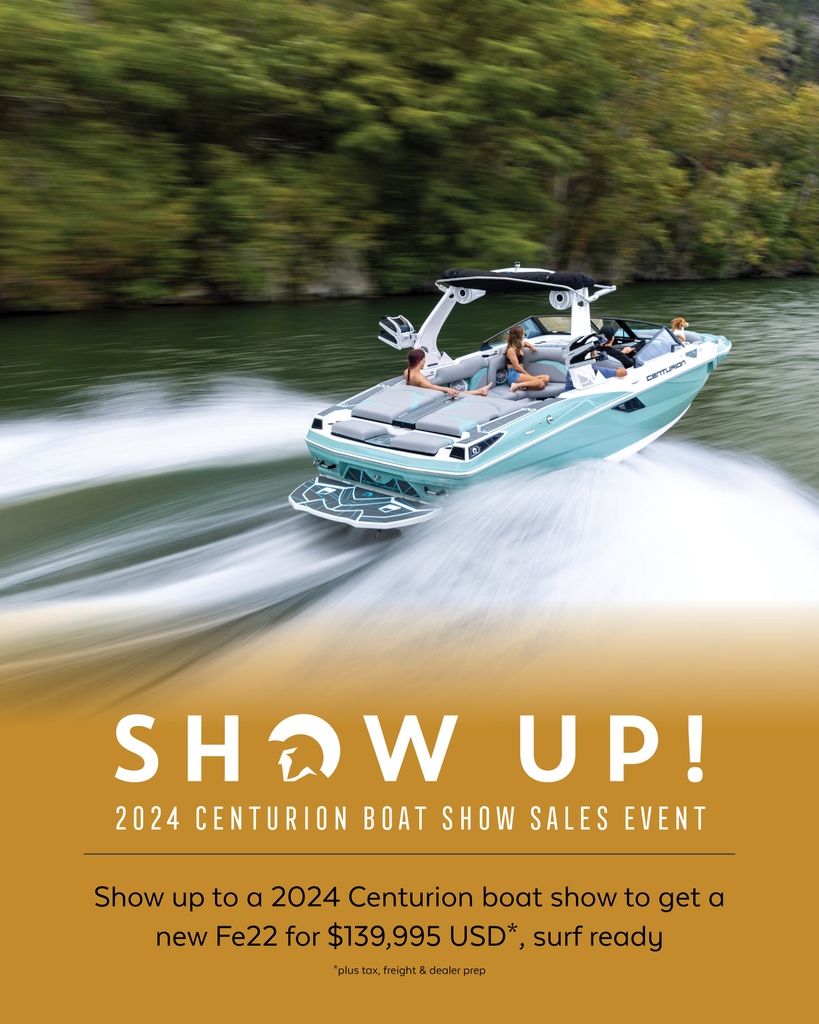 CenturionBoats's tweet photo. Show up to a 2024 Centurion boat show to get a new Fe22 for $139.995 USD, surf ready! (plus tax, freight &amp; dealer prep)🔥

Find a boat show here:
https://t.co/rFIuTAW4Df

#CenturionBoats #fe22 #boatshow https://t.co/T7phCc2xF3