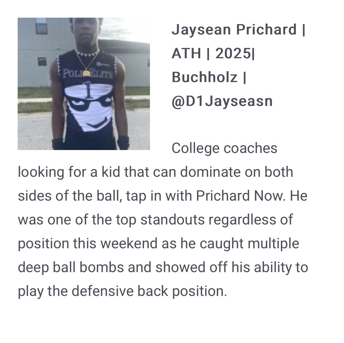 Jaysean Pritchard (@d1jaysean) on Twitter photo Appreciate the write up <a href="/PrepRedzoneFL/">Prep Redzone Florida</a> had a great weekend , back to the lab 💪🏾💯 <a href="/polk_way/">PolkWay</a> <a href="/RealNews102/">Drew Johnson</a> <a href="/BuchholzFB/">Buchholz HS Football</a> Appreciate the write up <a href="/PrepRedzoneFL/">Prep Redzone Florida</a> had a great weekend , back to the lab 💪🏾💯 <a href="/polk_way/">PolkWay</a> <a href="/RealNews102/">Drew Johnson</a> <a href="/BuchholzFB/">Buchholz HS Football</a>