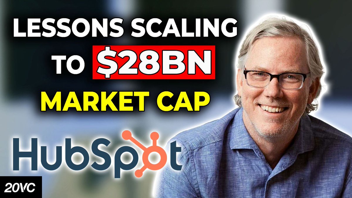 HarryStebbings's tweet photo. In 2009, Hubspot was losing 7% of their customers per month. 

They had sold 47% of their company in the Series A and every VC said you cannot build a large business serving SMBs. 

They were wrong. 

@bhalligan & @dharmesh built @HubSpot into a $28BN public company with 7,000 employees and 191,000 customers. 

My Top 9 Takeaways from our 20VC with Brian: 👇