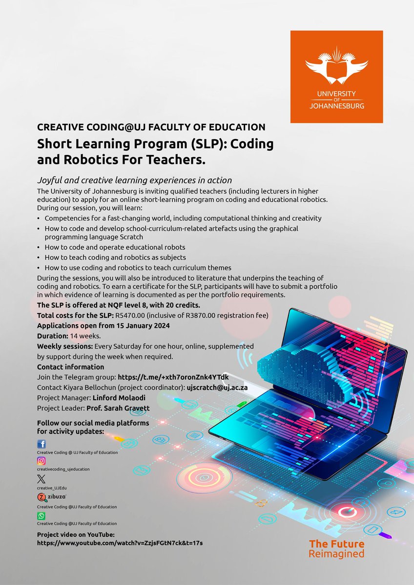 linfordmolaodi's tweet photo. SLP: Creative Coding and Robotics for teachers also open for teachers outside South Africa

Dear teachers

You've been asking for the past few years and we heard you. The SLP is now open for teachers outside South African borders. Teachers in Kenya, India, Ghana, https://t.co/ZWvvfRPeRE