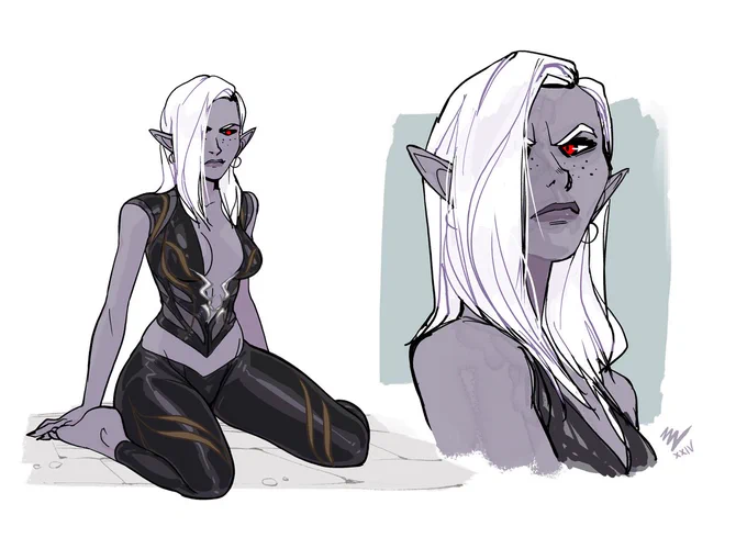 my bg3 Tav, she's a grumpy Drow and wears Shadowheart's clothes 