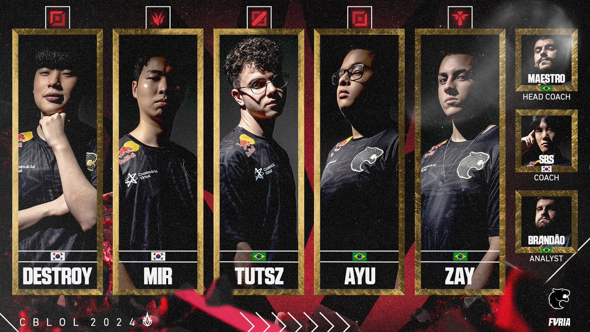 Conheçam os furiosos que irão defender o manto da pantera no #CBLOL 2024! 🐾

TOP <a href="/dbswjdals569/">Destroy</a>
JG <a href="/mirpark0524/">Mir</a>
MID <a href="/tutszlol/">FURIA Tutsz</a>
ADC <a href="/Ayulol1/">FURIA Ayu</a>
SUP <a href="/z4ylol/">NERD zay</a>

Comissão técnica: <a href="/MaestroPierre/">Lucas Pierre</a>, <a href="/lolsbs_coach/">SBS</a> e <a href="/brandaolol1/">LOS Brandão</a>
