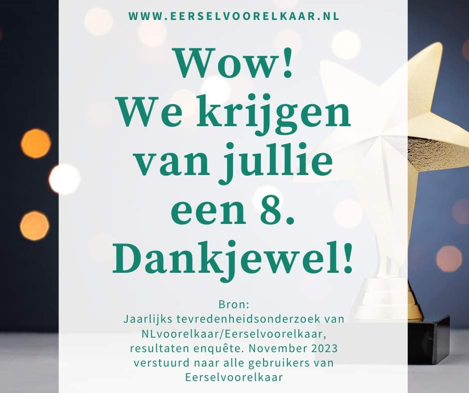 Mooie waardering van de gebruikers van ons platform eerselvoorelkaar.nl. Dankjewel! Meer weten over de dienstverlening van ons Steunpunt vrijwilligerswerk Eerselvoorelkaar of over onze website? Of heb je een  tip of top voor ons? eerselvoorelkaar.nl/contact 
#Eerselvoorelkaar