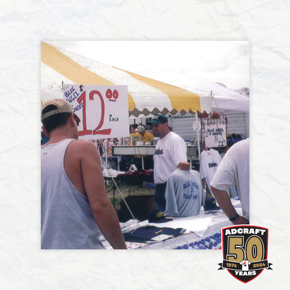 AdcraftPrint's tweet image. Throughout the year, we will be sharing photos and memories from the our first 50 years!

Here, we are selling "Blue Angels, Flight Team" shirts at the Quad City Air Show! 🛬
#Adcraft50Years