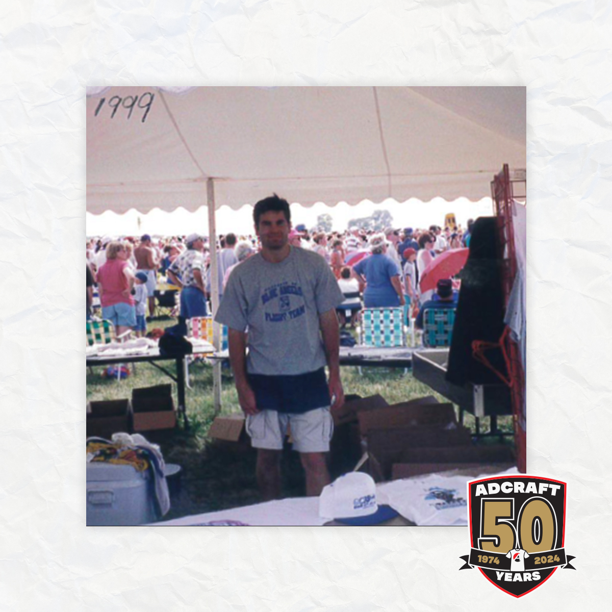 AdcraftPrint's tweet image. Throughout the year, we will be sharing photos and memories from the our first 50 years!

Here, we are selling "Blue Angels, Flight Team" shirts at the Quad City Air Show! 🛬
#Adcraft50Years