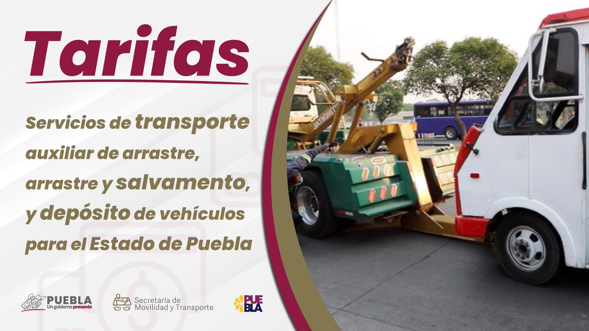 MTGobPue's tweet photo. ¡#Atención! 🚨

A fin de fortalecer la calidad y certeza de los servicios auxiliares de arrastre, salvamento y depósito de vehículos en todo el Estado, la dependencia informa sobre las tarifas establecidas en la normativa vigente. https://t.co/OKP8gmqNnW