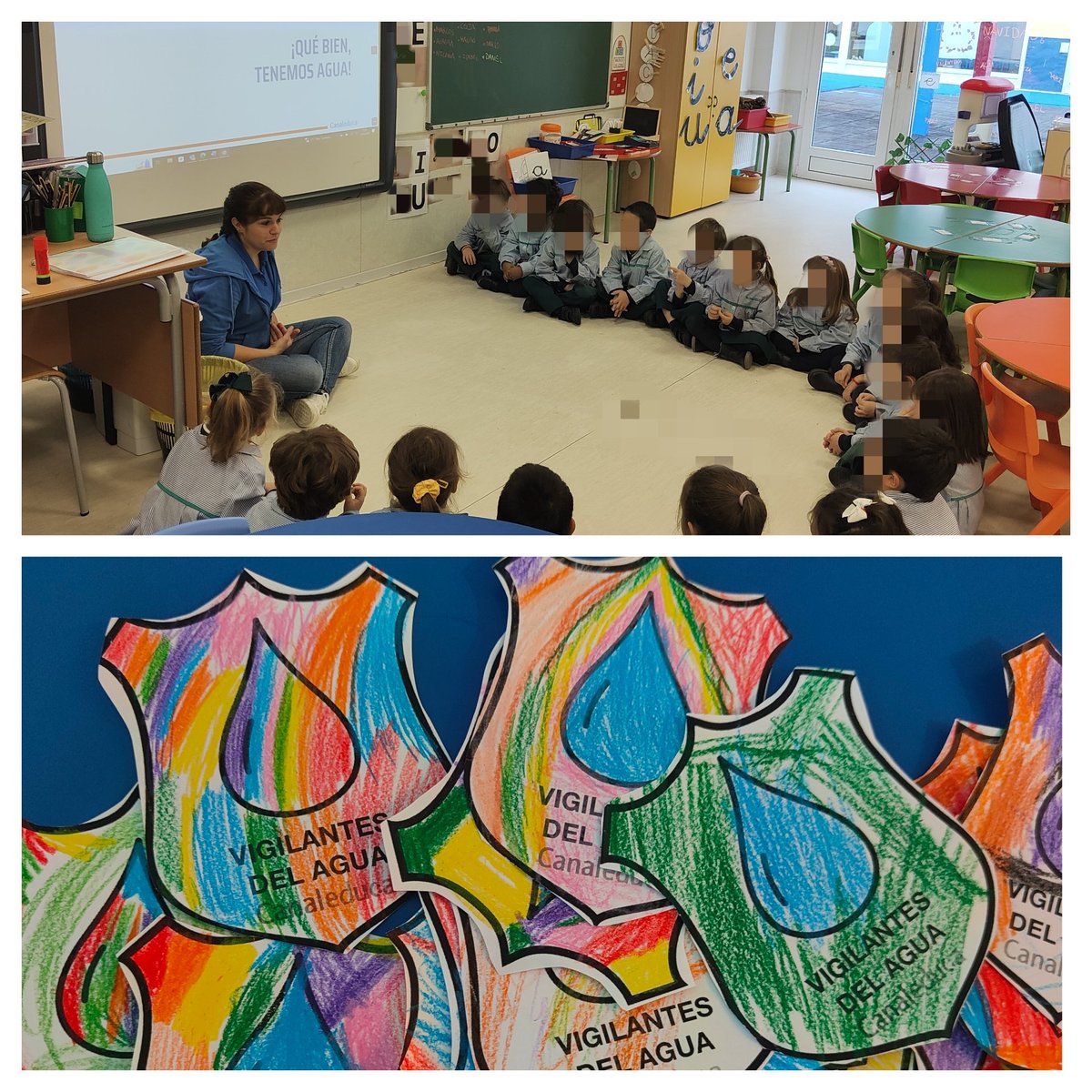 Hoy, visita de #canaleduca del Canal de Isabel II, recordándonos los usos responsables del agua. Además, nos hemos convertido en auténticos vigilantes del agua, con nuestra propia insignia!! <a href="/HBSTORREJON/">Humanitas Torrejón</a>