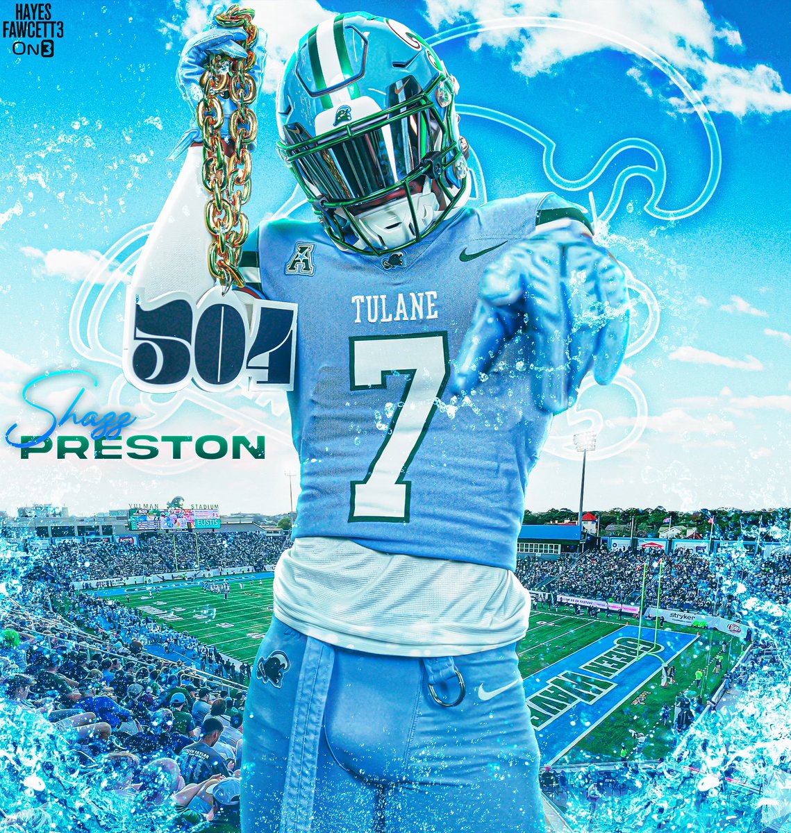 Hayesfawcett3's tweet photo. BREAKING: Former Alabama WR Shazz Preston has Committed to Tulane, he tells @on3

The 6’1 200 WR was ranked as a Top 50 Recruit in the ‘22 Class (No. 6 WR) 👀

Will have 3 years of eligibility remaining 

https://t.co/pxaHvDGCU4 https://t.co/wWniuSLhYy