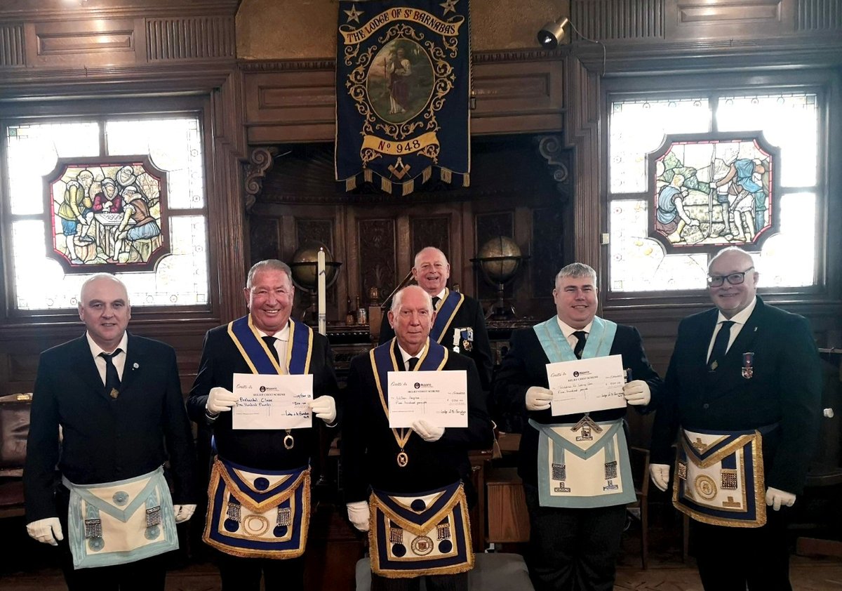 buckspgl's tweet photo. It was a double celebration at St Barnabas Lodge on Thursday evening. Not only did they raise Bro. Catalin to a Master Mason, but they also presented cheques to three great charities! Well done to all lodge members!
Join us here: https://t.co/Kr7zJuEjRx
#FreemasonryInTheCommunity https://t.co/e85JukTg7e