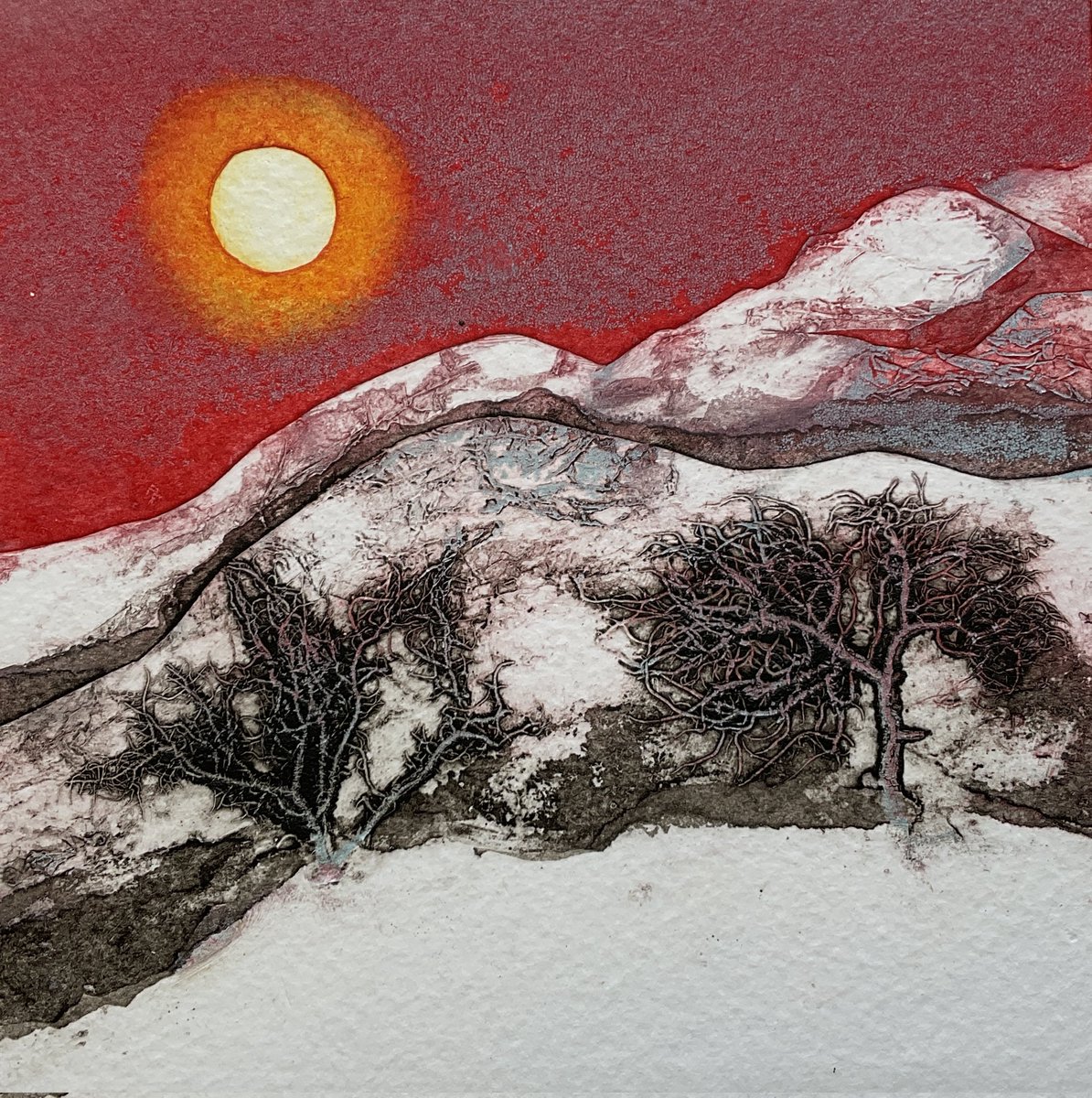 'Under the mountain' by Sarah Ross Thompson, contemporary UK printmaker #womensart