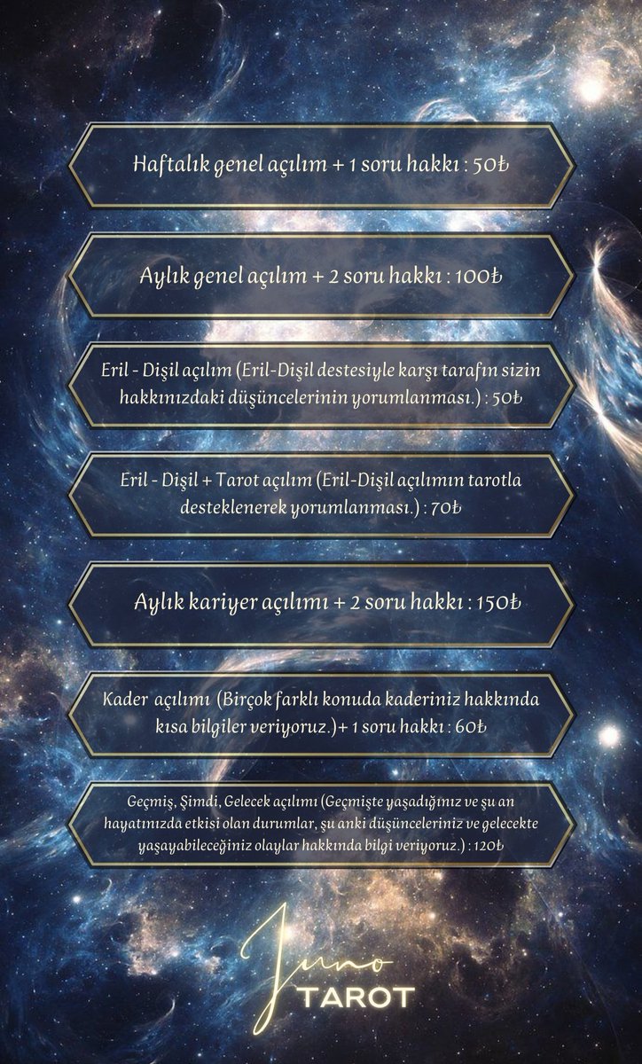 JUNOTAROTT's tweet photo. ⠀

Danışmanlık konuları ve güncel fiyat listesi.💫

⠀ https://t.co/yvyWYQ7I18