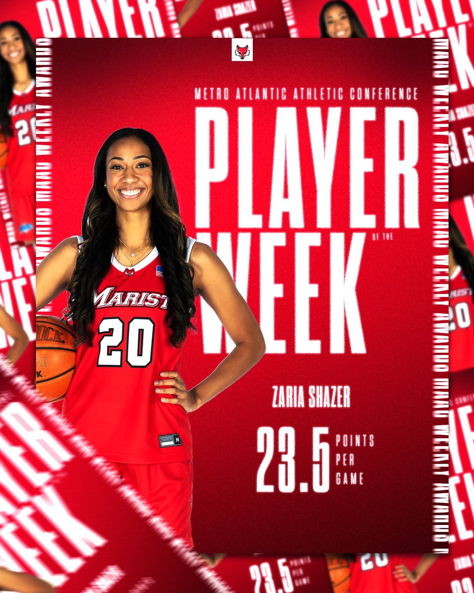 After averaging 23.5 points and 8.5 rebounds per game in a 2-0 week for the Red Foxes, Zaria Shazer has been named the MAAC Player of the Week!

READ 📰 mari.st/hW

#PaintItRed 🔴🦊