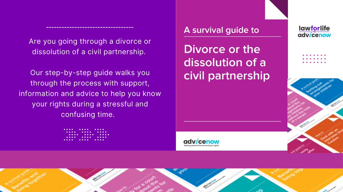Advicenow's tweet photo. We know that going through a legal separation can be a confusing and painful experience. To help walk you through the process and know your rights, we have developed a guide for anyone going through divorce or the dissolution of their civil partnership ↘️ https://t.co/txXi03NTcn https://t.co/IWVPGpDuJj