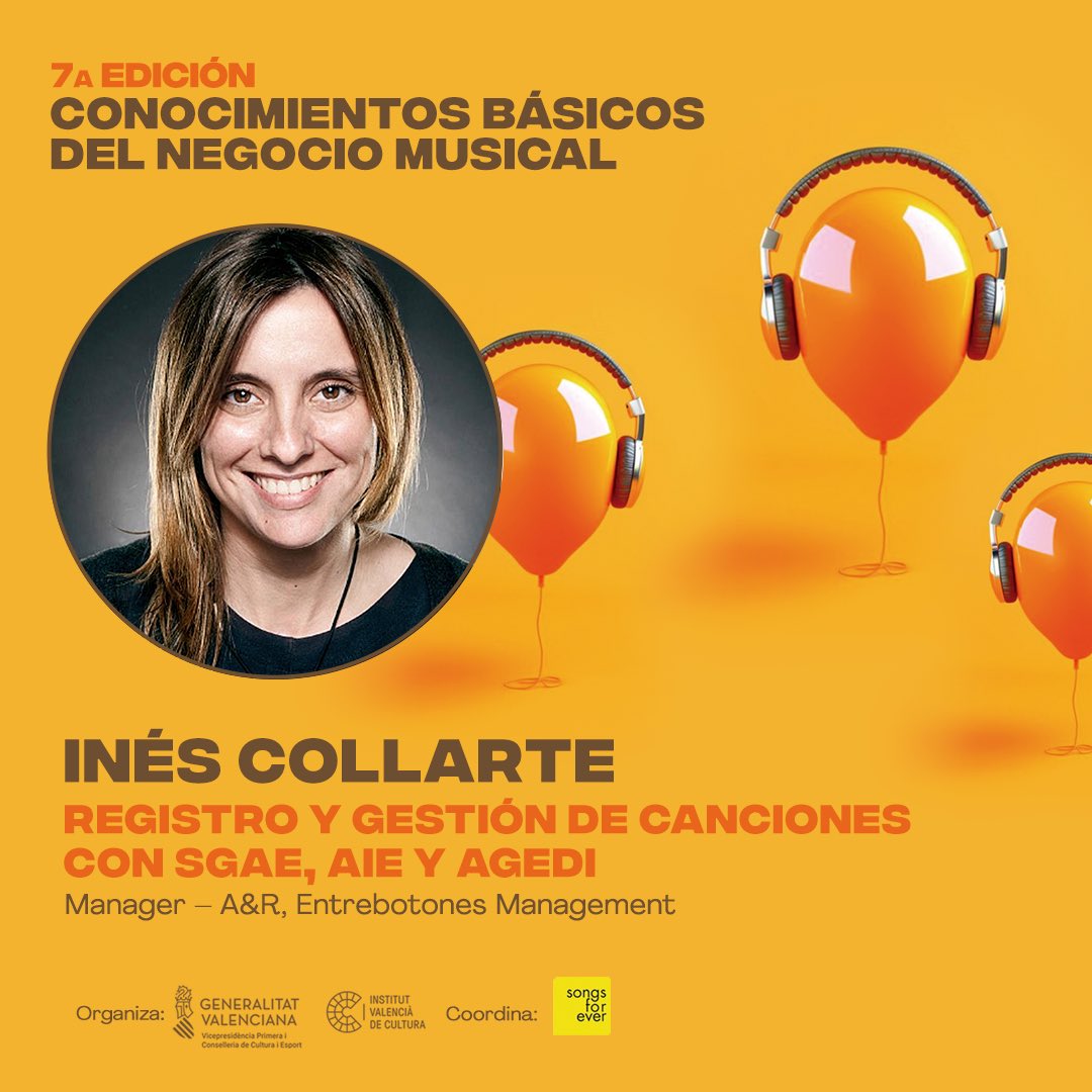songsforever's tweet photo. En esta edición, nos complace contar con la participación de Inés Collarte (Manager – A&amp;R, Entrebotones Management), quien nos ofrecerá una sesión imprescindible con el título "Cómo hacer el Registro de Canciones y Gestión con SGAE, AIE y AGEDI". https://t.co/K0ZtFSlsMZ