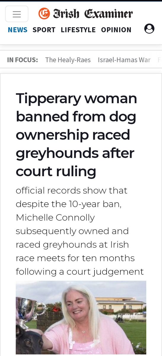banbloodsports's tweet photo. Greyhound Racing Ireland is continuing to feature on its website a greyhound owner profile page for Michelle Connolly who was banned from owning dogs for ten years at Nenagh District Court in May 2022 https://t.co/SRrJU30MYu https://t.co/yY6QaYNEpj