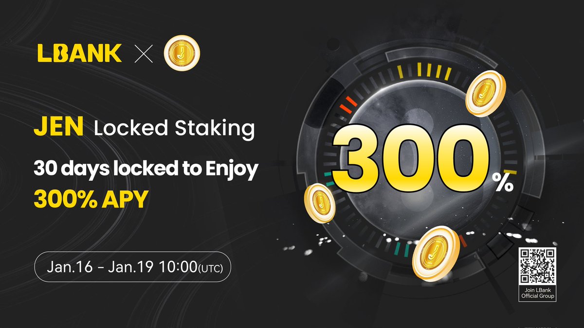 David_W_Watt's tweet photo. Something new is coming to #Lbank and its huge 🔥
$JEN coin and Lbank are providing you staking option with a very high 300% APY on a 30 day lock.
You can grab this opportunity from Jan 16 to Jan 19
#LBank #LbankAngel #LbankStaking #LbankAngelProgram $AVAV https://t.co/pl4DbG90BO