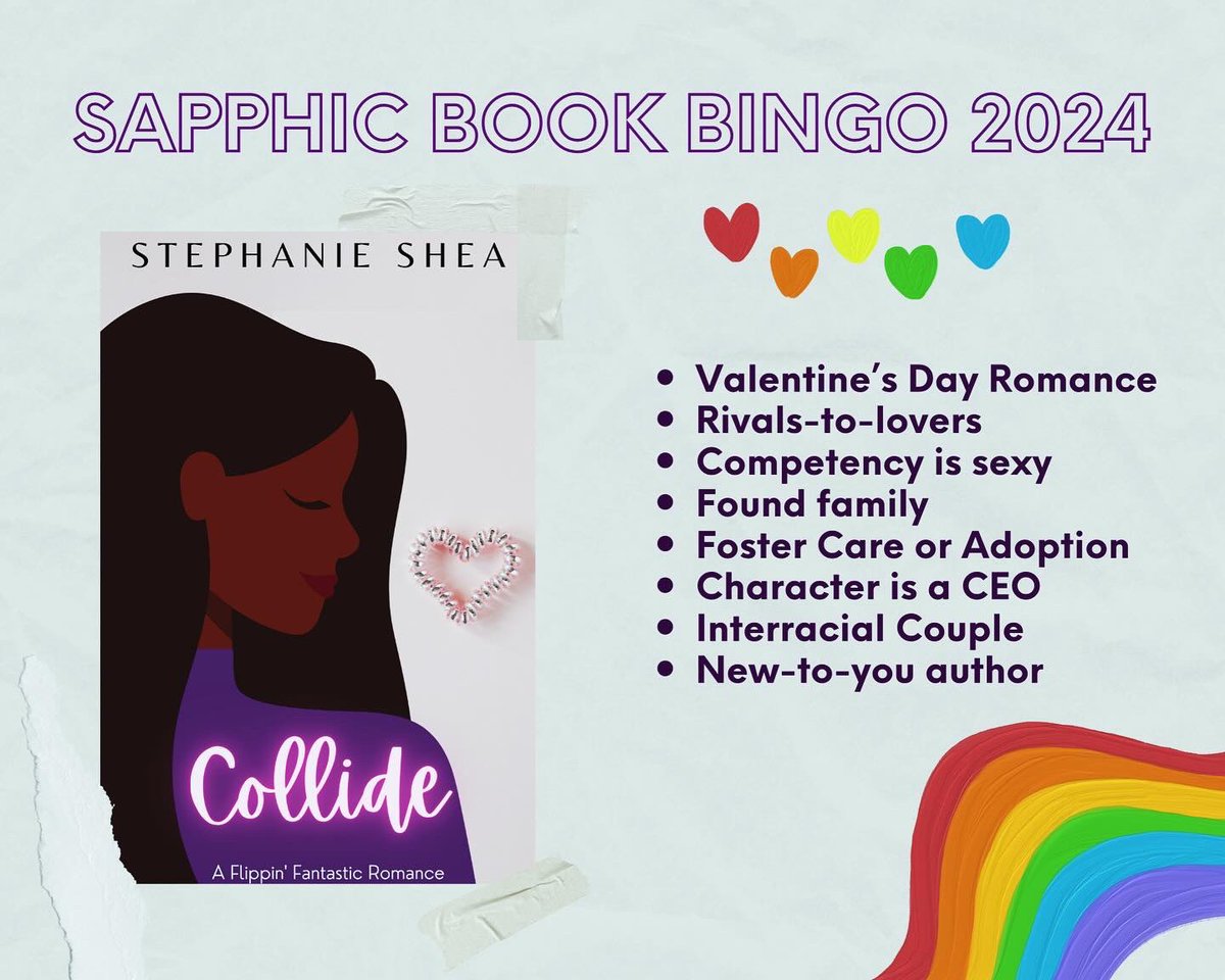 A little late to the Happy 2024 party, but if you're doing Jae's Sapphic Bingo this year, here are the categories some of my books fit! 🥰