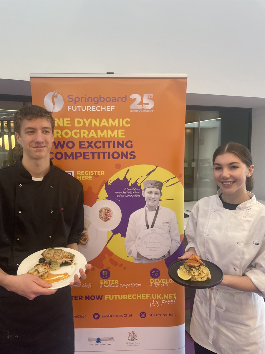 Congratulations to Lola (year 11) and Milo (year 10) for their outstanding performances at the FutureChef local final today. Both will go on to the regional finals after wowing the judges with their dishes. Fantastic work 🤩#FutureChef25Years @Springboard_UK