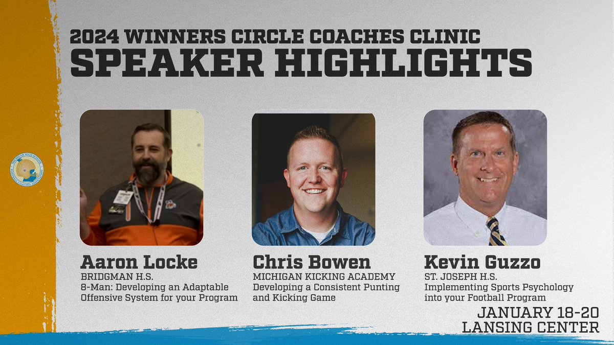 2024 Winners Circle Coaches Clinic January 18-20 at the Lansing Center Register Here >>mhsfca.com/events/2024-mh… Full List of Speakers >>docs.google.com/spreadsheets/d