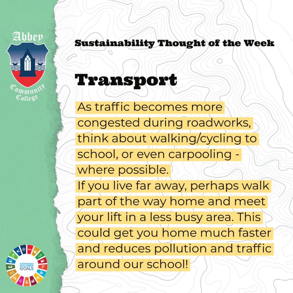 🌎 Promoting a Sustainable Future 🌎 Sustainable Thought for the week… let’s promote sustainable transport #SDG11 #SDG13 @KCETB_Schools