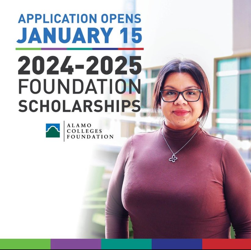 The Alamo Colleges Foundation Scholarship application opens today, January 15th! Students enrolling at  Alamo Colleges for Fall 2024 can submit a single application to be considered for all scholarships. #alamoproud 

To learn more, visit alamo.edu/foundation/sch…