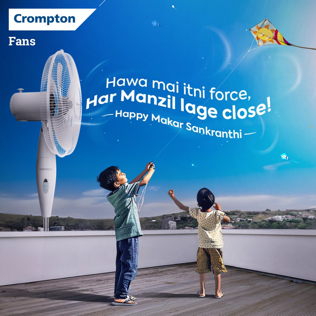 Crompton_India's tweet photo. Crompton ka ho jab saath, toh patang aur iraade kare hawa se baat.

Wishing you all a Happy Makar Sankranti🪁

#Crompton #CromptonIndia #MakarSankranti #Fans #CoolingEssentials #KiteFlying #PatangBaazi #Uttarayan https://t.co/WqMybxOlWZ