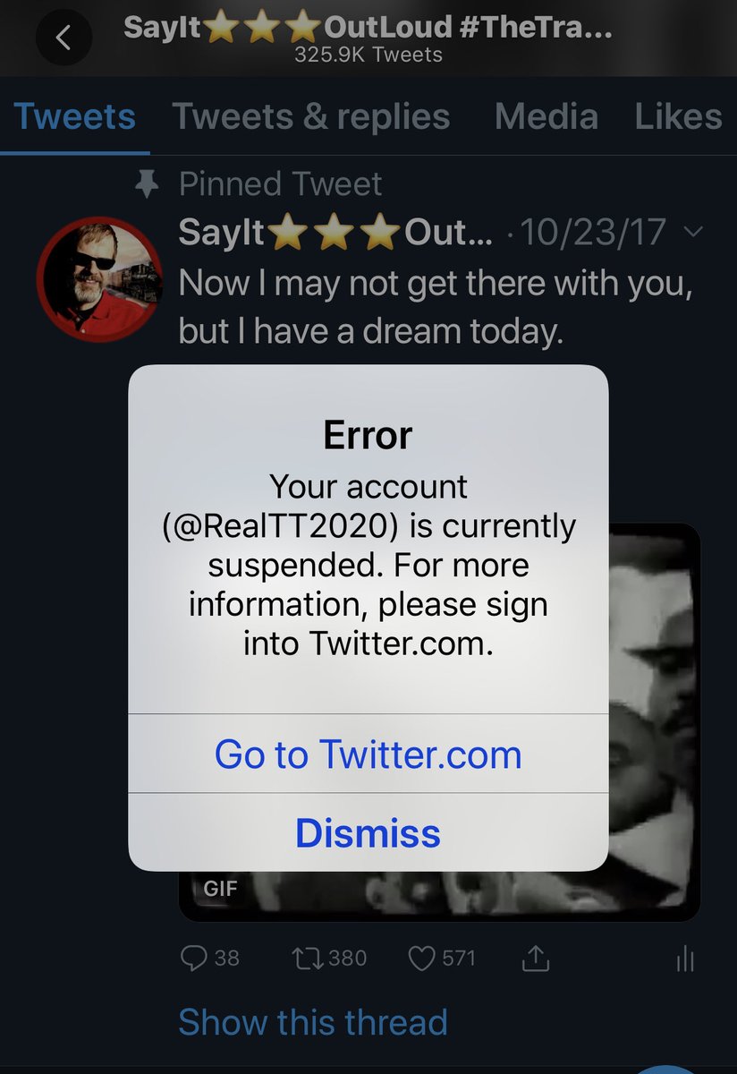 My pinned tweet on my suspended @realTT2020 account.