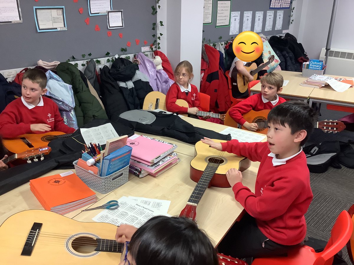 StPhilipsY4C's tweet photo. In 4ES we have been practicing different strumming patterns! @StPhilipCEAP #teamstphilips https://t.co/Bb5kMiRcvi
