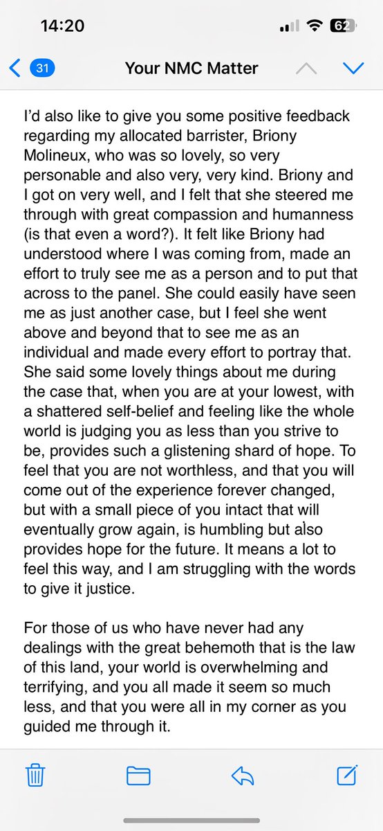 Haven’t been on here for a while so thought should mark my return to twitter world (cant get used to calling it ‘x’!) with some really lovely feedback from a Regulatory client last month, pleasure of a client, and i so appreciated her kind words🥹 #cruciblelaw #regulatorylawyer