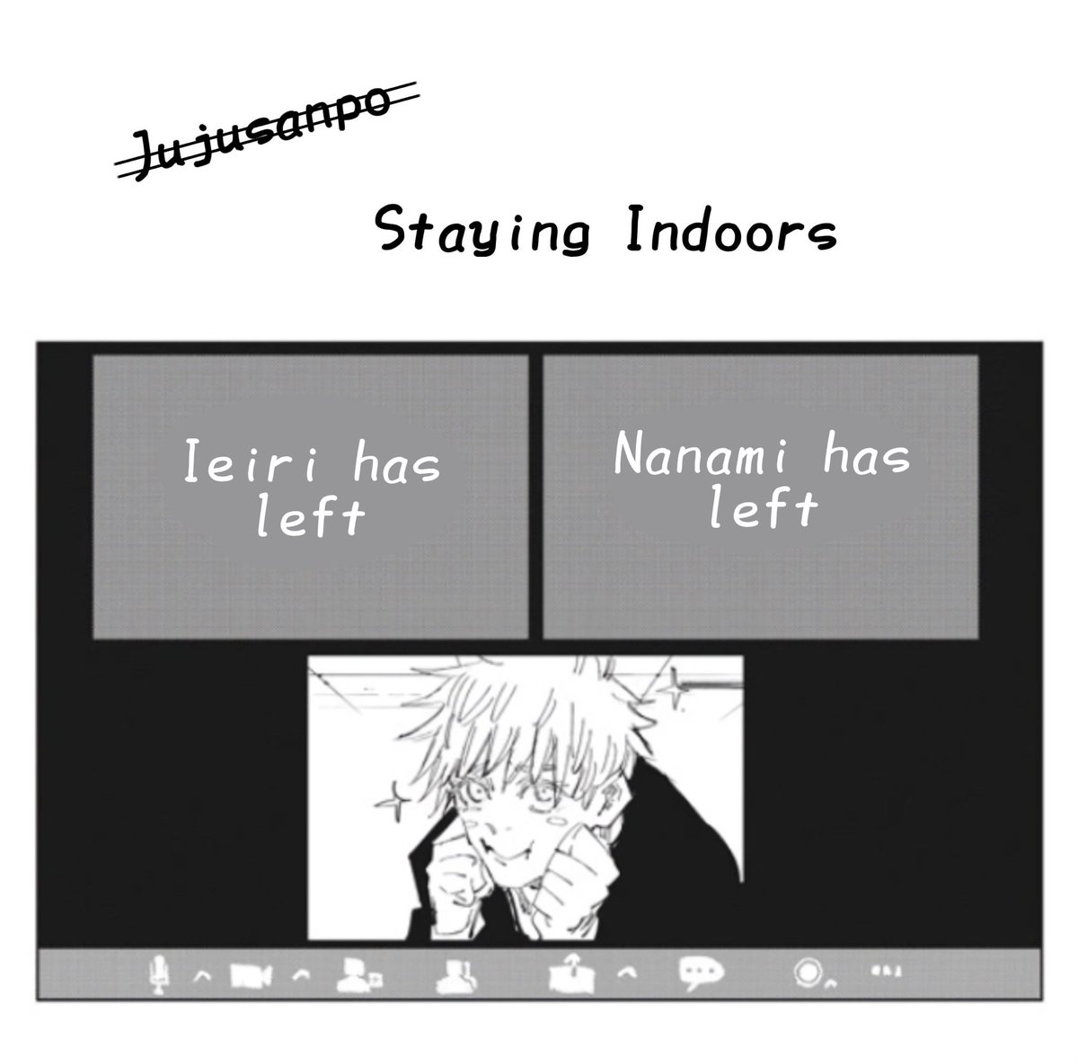 Go_Jover's tweet photo. Gege drew JJK characters interacting during COVID lockdown through Zoom calls https://t.co/OZ6tuJ4Fcf
