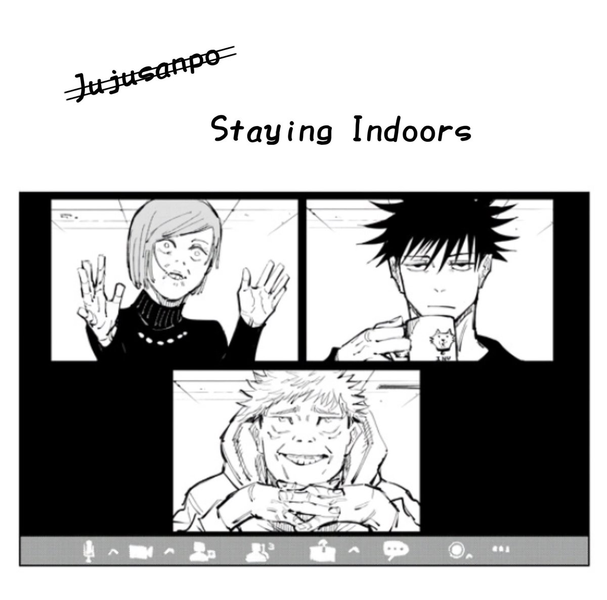 Go_Jover's tweet photo. Gege drew JJK characters interacting during COVID lockdown through Zoom calls https://t.co/OZ6tuJ4Fcf