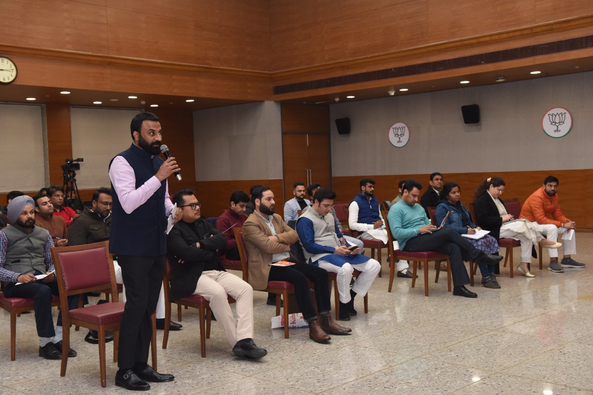 Held the first meeting of the <a href="/BJYM/">BJYM</a> National Office Bearers with the newly appointed in-charge of BJYM, Shri <a href="/sunilbansalbjp/">Sunil Bansal</a> Ji, today. 

Discussed about the #NaMoNavMatData Abhiyan under which PM Shri <a href="/narendramodi/">Narendra Modi</a> Ji will interact with first-time voters on 25th Jan.

Register: