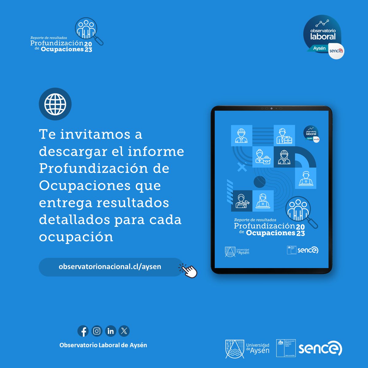 Revisa el Estudio de Profundización de Ocupaciones (POC) de la Red de Observatorios Laborales de Sence. Descubre los detalles cualitativos sobre cajeros, garzones y operarios acuícolas en la región de Aysén.
Inform: bit.ly/3SgBr3g
 <a href="/SenceAysen/">Sence Aysen</a> <a href="/MintrabAysen/">Seremi Trabajo Aysén</a> <a href="/UdeAysen/">UniversidadAysén</a>